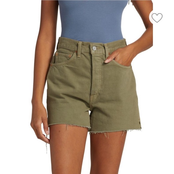 RE/DONE 50s Cutoff Denim Shorts vintage faded green 25 button fly - Picture 1 of 6